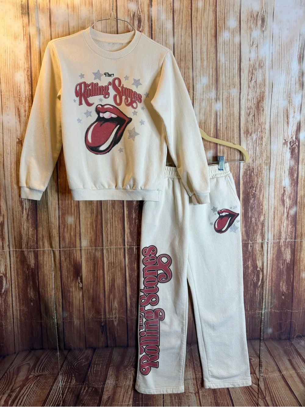 The Rolling Stones Girls 2Pc Sweatshirt Jogger Set Cream Size 10
